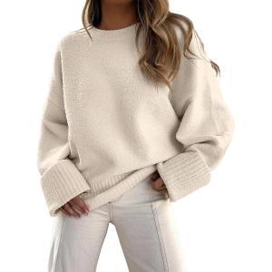 imageANRABESS Womens Oversized Sweaters 2025 Long Sleeve Fuzzy Knit Casual Chunky Pullover Sweater Fall Outfits ClothesAlmond