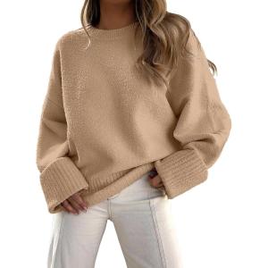 imageANRABESS Womens Oversized Sweaters 2025 Long Sleeve Fuzzy Knit Casual Chunky Pullover Sweater Fall Outfits ClothesApricot