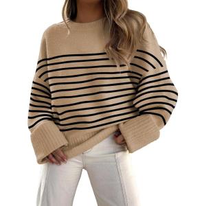 imageANRABESS Womens Oversized Sweaters 2025 Long Sleeve Fuzzy Knit Casual Chunky Pullover Sweater Fall Outfits ClothesCamel Black Stripe