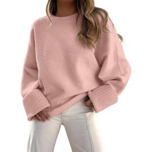 imageANRABESS Womens Oversized Sweaters 2025 Long Sleeve Fuzzy Knit Casual Chunky Pullover Sweater Fall Outfits ClothesCoral Pink