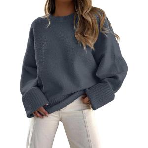 imageANRABESS Womens Oversized Sweaters 2025 Long Sleeve Fuzzy Knit Casual Chunky Pullover Sweater Fall Outfits ClothesDark Gray