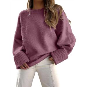 imageANRABESS Womens Oversized Sweaters 2025 Long Sleeve Fuzzy Knit Casual Chunky Pullover Sweater Fall Outfits ClothesFuchsia