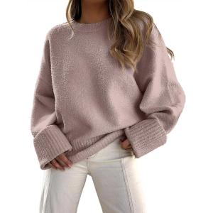 imageANRABESS Womens Oversized Sweaters 2025 Long Sleeve Fuzzy Knit Casual Chunky Pullover Sweater Fall Outfits ClothesGray Purple