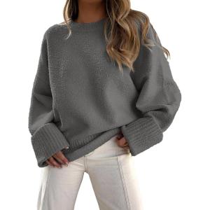 imageANRABESS Womens Oversized Sweaters 2025 Long Sleeve Fuzzy Knit Casual Chunky Pullover Sweater Fall Outfits ClothesGrey