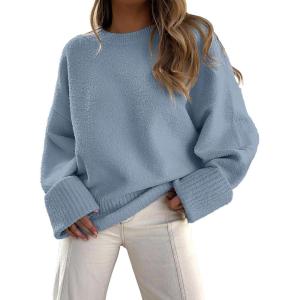 imageANRABESS Womens Oversized Sweaters 2025 Long Sleeve Fuzzy Knit Casual Chunky Pullover Sweater Fall Outfits ClothesLake Blue