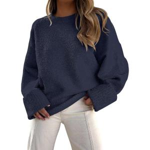 imageANRABESS Womens Oversized Sweaters 2025 Long Sleeve Fuzzy Knit Casual Chunky Pullover Sweater Fall Outfits ClothesNavy Blue