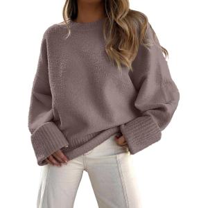 imageANRABESS Womens Oversized Sweaters 2025 Long Sleeve Fuzzy Knit Casual Chunky Pullover Sweater Fall Outfits ClothesNutmeg