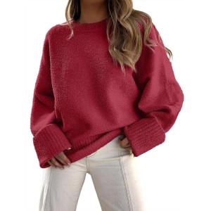 imageANRABESS Womens Oversized Sweaters 2025 Long Sleeve Fuzzy Knit Casual Chunky Pullover Sweater Fall Outfits ClothesRed