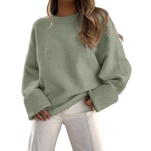 imageANRABESS Womens Oversized Sweaters 2025 Long Sleeve Fuzzy Knit Casual Chunky Pullover Sweater Fall Outfits ClothesSage Green