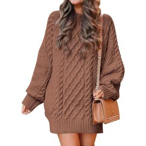 imageANRABESS Womens Sweater Dress Oversized Cable Knit Chunky Long Sleeve Short Dresses 2025 Fall Outfits Vacation Winter ClothesBrown