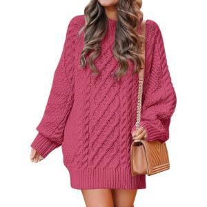 imageANRABESS Womens Sweater Dress Oversized Cable Knit Chunky Long Sleeve Short Dresses 2025 Fall Outfits Vacation Winter ClothesCherry