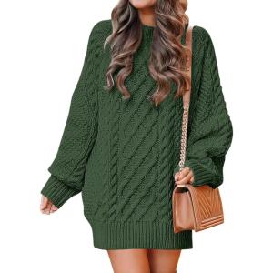 imageANRABESS Womens Sweater Dress Oversized Cable Knit Chunky Long Sleeve Short Dresses 2025 Fall Outfits Vacation Winter ClothesDeep Green