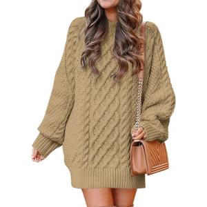 imageANRABESS Womens Sweater Dress Oversized Cable Knit Chunky Long Sleeve Short Dresses 2025 Fall Outfits Vacation Winter ClothesKhaki