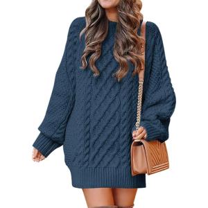 imageANRABESS Womens Sweater Dress Oversized Cable Knit Chunky Long Sleeve Short Dresses 2025 Fall Outfits Vacation Winter ClothesNavy