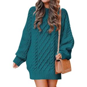 imageANRABESS Womens Sweater Dress Oversized Cable Knit Chunky Long Sleeve Short Dresses 2025 Fall Outfits Vacation Winter ClothesOpal