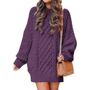 imageANRABESS Womens Sweater Dress Oversized Cable Knit Chunky Long Sleeve Short Dresses 2025 Fall Outfits Vacation Winter ClothesPurple