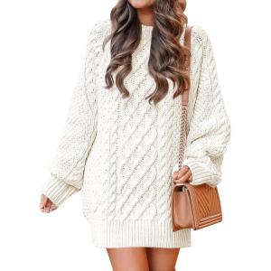 imageANRABESS Womens Sweater Dress Oversized Cable Knit Chunky Long Sleeve Short Dresses 2025 Fall Outfits Vacation Winter ClothesWhite