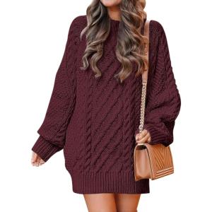 imageANRABESS Womens Sweater Dress Oversized Cable Knit Chunky Long Sleeve Short Dresses 2025 Fall Outfits Vacation Winter ClothesWine Red