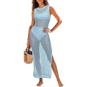 imageANRABESS Womens Swimsuit Cover Up Sleeveless Hollow Knit Bikini Swimwear Bathing Suit Coverup Crochet Beach DressSky Blue