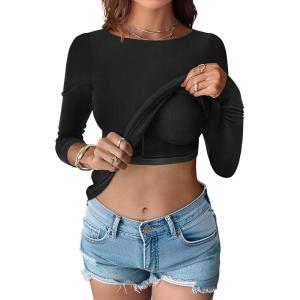 imageANRABESS Womens Thermal Shirts Builtin Bra Long Sleeve Tops Boat Neck Fleece Slim Fitted Basic Tee 2025 Fall Winter OutfitsBlack