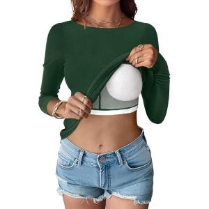 imageANRABESS Womens Thermal Shirts Builtin Bra Long Sleeve Tops Boat Neck Fleece Slim Fitted Basic Tee 2025 Fall Winter OutfitsForest Green