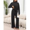 imageANRABESS 2 Piece Lounge Sets for Women Turtleneck Pajama Knit Long Sleeve Tops Pants Matching Pj Set Casual 2025 Fall ClothesBlack
