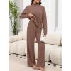 imageANRABESS 2 Piece Lounge Sets for Women Turtleneck Pajama Knit Long Sleeve Tops Pants Matching Pj Set Casual 2025 Fall ClothesBrown