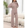 imageANRABESS 2 Piece Lounge Sets for Women Turtleneck Pajama Knit Long Sleeve Tops Pants Matching Pj Set Casual 2025 Fall ClothesTan