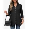 imageANRABESS 34 Sleeve Tunic Tops for Women Lapel V Neck Button Down Shirts Business Dressy Casual Blouse with Asymmetrical HemBlack