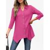imageANRABESS 34 Sleeve Tunic Tops for Women Lapel V Neck Button Down Shirts Business Dressy Casual Blouse with Asymmetrical HemHot Pink