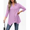 imageANRABESS 34 Sleeve Tunic Tops for Women Lapel V Neck Button Down Shirts Business Dressy Casual Blouse with Asymmetrical HemPurple