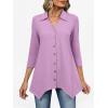 imageANRABESS 34 Sleeve Tunic Tops for Women Lapel V Neck Button Down Shirts Business Dressy Casual Blouse with Asymmetrical HemPurple