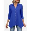 imageANRABESS 34 Sleeve Tunic Tops for Women Lapel V Neck Button Down Shirts Business Dressy Casual Blouse with Asymmetrical HemRoyal Blue
