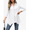 imageANRABESS 34 Sleeve Tunic Tops for Women Lapel V Neck Button Down Shirts Business Dressy Casual Blouse with Asymmetrical HemWhite