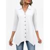 imageANRABESS 34 Sleeve Tunic Tops for Women Lapel V Neck Button Down Shirts Business Dressy Casual Blouse with Asymmetrical HemWhite