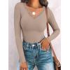 imageANRABESS Long Sleeve Shirts for Women Lace V Neck Rib Knit Slim Fit Basic Tee Tops 2025 Casual TShirt Going Out Fall OutfitsLight Camel