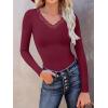 imageANRABESS Long Sleeve Shirts for Women Lace V Neck Rib Knit Slim Fit Basic Tee Tops 2025 Casual TShirt Going Out Fall OutfitsWind Red