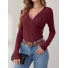 imageANRABESS Long Sleeve Shirts for Women Sexy Sweater V Neck Ribbed Knit Slim Fit Wrap Top 2025 Fall Casual Fashion ClothesBurgundy