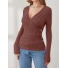 imageANRABESS Long Sleeve Shirts for Women Sexy Sweater V Neck Ribbed Knit Slim Fit Wrap Top 2025 Fall Casual Fashion ClothesRust Orange