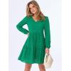 imageANRABESS Long Sleeve V Neck Dresses for Women Eyelet Hollow Out Business Casual Tiered 2025 Fall Mini Dress with PocketsGreen