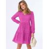 imageANRABESS Long Sleeve V Neck Dresses for Women Eyelet Hollow Out Business Casual Tiered 2025 Fall Mini Dress with PocketsHot Pink