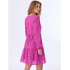 imageANRABESS Long Sleeve V Neck Dresses for Women Eyelet Hollow Out Business Casual Tiered 2025 Fall Mini Dress with PocketsHot Pink