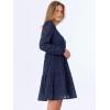 imageANRABESS Long Sleeve V Neck Dresses for Women Eyelet Hollow Out Business Casual Tiered 2025 Fall Mini Dress with PocketsNavy Blue