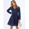 imageANRABESS Long Sleeve V Neck Dresses for Women Eyelet Hollow Out Business Casual Tiered 2025 Fall Mini Dress with PocketsNavy Blue