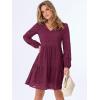 imageANRABESS Long Sleeve V Neck Dresses for Women Eyelet Hollow Out Business Casual Tiered 2025 Fall Mini Dress with PocketsWine Red