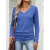 imageANRABESS Shirts for Women Long Sleeve V Neck Tops Dressy Business Casual Side Ruched TShirts 2025 Fall Tee Blouses OutfitsBlue