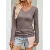 imageANRABESS Shirts for Women Long Sleeve V Neck Tops Dressy Business Casual Side Ruched TShirts 2025 Fall Tee Blouses OutfitsBrown