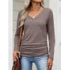 imageANRABESS Shirts for Women Long Sleeve V Neck Tops Dressy Business Casual Side Ruched TShirts 2025 Fall Tee Blouses OutfitsBrown