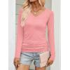 imageANRABESS Shirts for Women Long Sleeve V Neck Tops Dressy Business Casual Side Ruched TShirts 2025 Fall Tee Blouses OutfitsCoral
