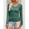 imageANRABESS Shirts for Women Long Sleeve V Neck Tops Dressy Business Casual Side Ruched TShirts 2025 Fall Tee Blouses OutfitsForest Green